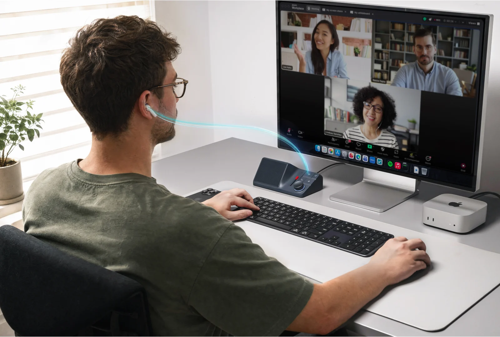 HiDock H1 Lite capturing a desktop video meeting